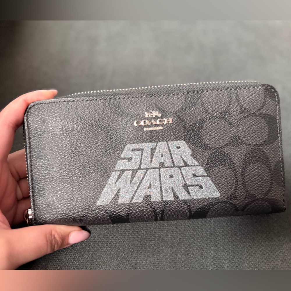 Coach Black and Silver Star Wars Zip Wallet